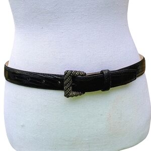 VINTAGE JUDITH CROC EMBOSSED 100% LEATHER MARCASITE STERLING SILVER BUCKEL BELT